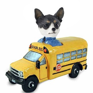 Black & White Chihuahua School Bus Doogie Collectible Dog Figurine