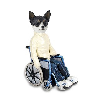 Black & White Chihuahua Wheelchair Doogie Collectible Dog Figurine