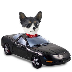 Black & White Chihuahua Sports Car Doogie Collectible Dog Figurine