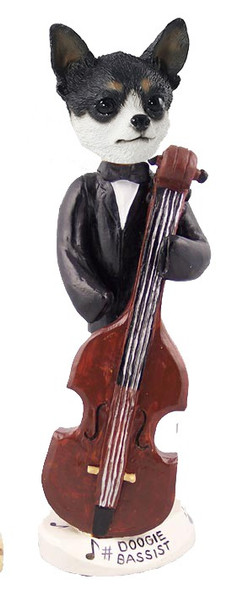 Black & White Chihuahua Bassist Doogie Collectible Dog Figurine