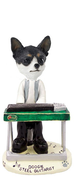 Black & White Chihuahua Steel Guitarist Doogie Collectible Dog Figurine