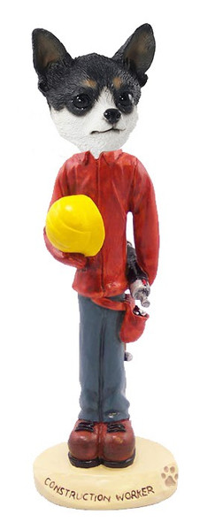 Black & White Chihuahua Construction Worker Doogie Collectible Dog Figurine