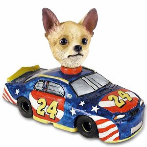 Tan & White Chihuahua Race Car Doogie Collectible Dog Figurine