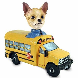 Tan & White Chihuahua School Bus Doogie Collectible Dog Figurine