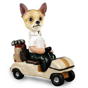 Tan & White Chihuahua Golf Cart Doogie Collectible Dog Figurine