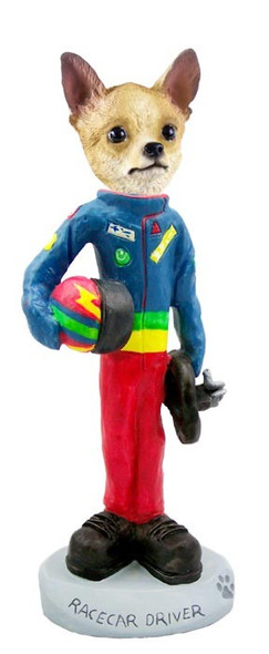 Tan & White Chihuahua Racecar Driver Doogie Collectible Dog Figurine