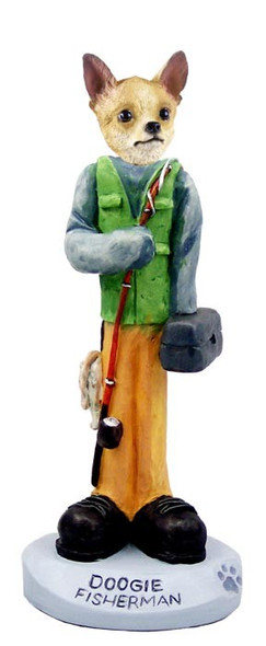 Tan & White Chihuahua Fisherman Doogie Collectible Dog Figurine
