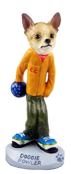 Tan & White Chihuahua Bowler Doogie Collectible Dog Figurine