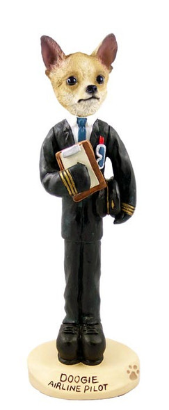 Tan & White Chihuahua Airline Pilot Doogie Collectible Dog Figurine