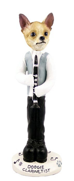 Tan & White Chihuahua Clarinetist Doogie Collectible Dog Figurine
