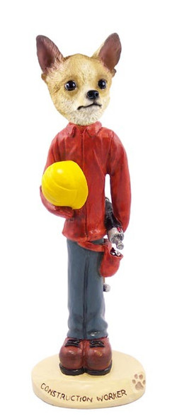 Tan & White Chihuahua Construction Worker Doogie Collectible Dog Figurine