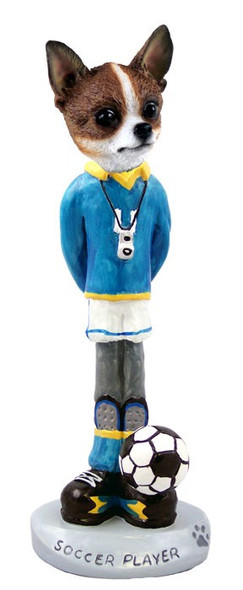 Brindle & White Chihuahua Soccer Doogie Collectible Dog Figurine