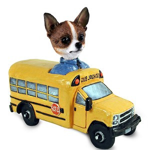 Brindle & White Chihuahua School Bus Doogie Collectible Dog Figurine