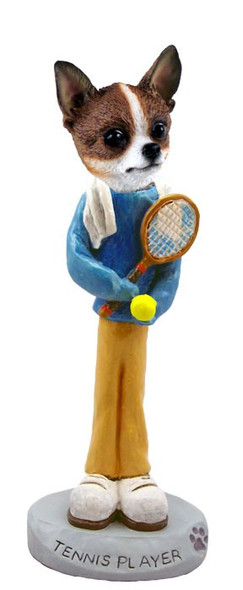 Brindle & White Chihuahua Tennis Player Doogie Collectible Dog Figurine