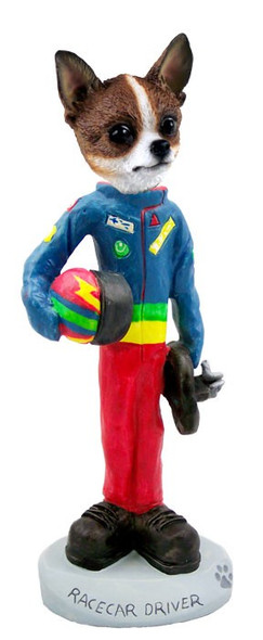 Brindle & White Chihuahua Racecar Driver Doogie Collectible Dog Figurine