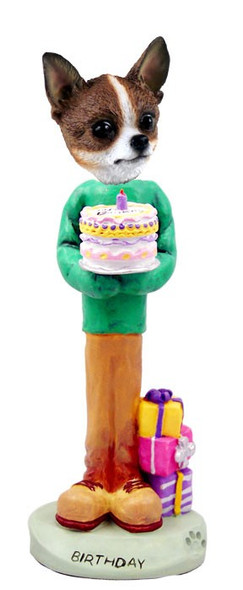 Brindle & White Chihuahua Birthday Doogie Collectible Dog Figurine