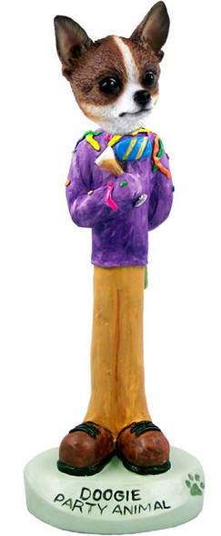 Brindle & White Chihuahua Party Animal Doogie Collectible Dog Figurine