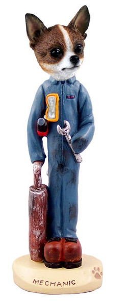 Brindle & White Chihuahua Mechanic Doogie Collectible Dog Figurine