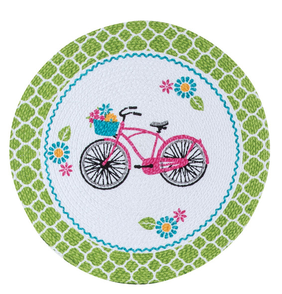 Summer Fun Bicycle Themed Cotton Braided Round Table Placemat 14.5 In from Kay Dee Designs