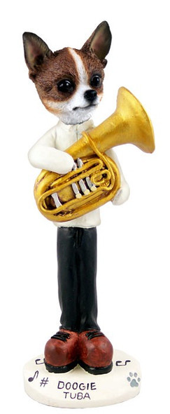Brindle & White Chihuahua Tuba Doogie Collectible Dog Figurine
