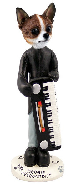 Brindle & White Chihuahua Keyboardist Doogie Collectible Dog Figurine