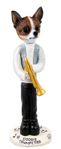 Brindle & White Chihuahua Trumpeter Doogie Collectible Dog Figurine