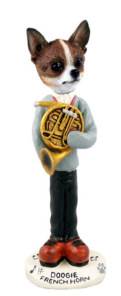 Brindle & White Chihuahua French Horn Doogie Collectible Dog Figurine