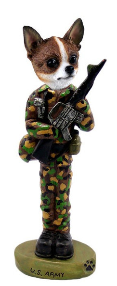 Brindle & White Chihuahua U S Army Doogie Collectible Dog Figurine