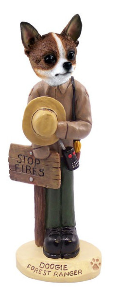 Brindle & White Chihuahua Forest Ranger Doogie Collectible Dog Figurine