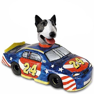 Brindle Bull Terrier Race Car Doogie Collectible Dog Figurine