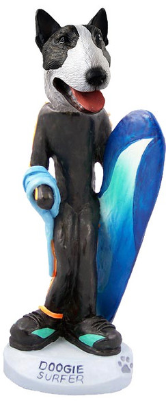 Brindle Bull Terrier Surfer Doogie Collectible Dog Figurine