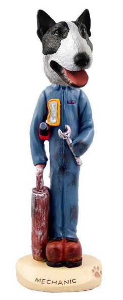 Brindle Bull Terrier Mechanic Doogie Collectible Dog Figurine