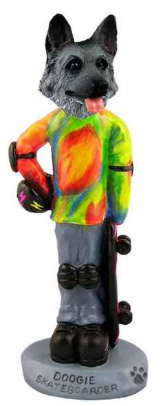 Black & Silver German Shepherd Skateboarder Doogie Collectible Dog Figurine