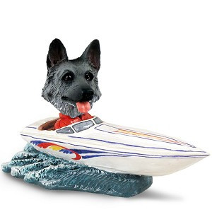 Black & Silver German Shepherd Motorboat Doogie Collectible Dog Figurine