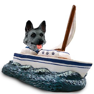 Black & Silver German Shepherd Sailboat Doogie Collectible Dog Figurine