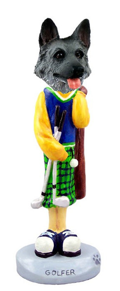 Black & Silver German Shepherd Golf Doogie Collectible Dog Figurine