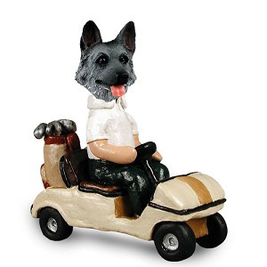 Black & Silver German Shepherd Golf Cart Doogie Collectible Dog Figurine