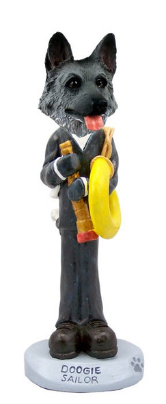 Black & Silver German Shepherd Sailor Doogie Collectible Dog Figurine