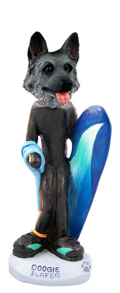 Black & Silver German Shepherd Surfer Doogie Collectible Dog Figurine