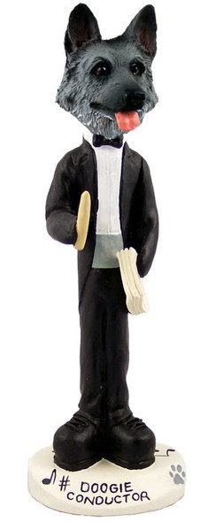 Black & Silver German Shepherd Conductor Doogie Collectible Dog Figurine
