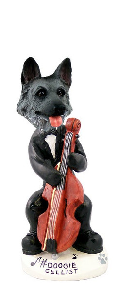Black & Silver German Shepherd Cellist Doogie Collectible Dog Figurine