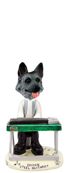 Black & Silver German Shepherd Steel Guitarist Doogie Collectible Dog Figurine