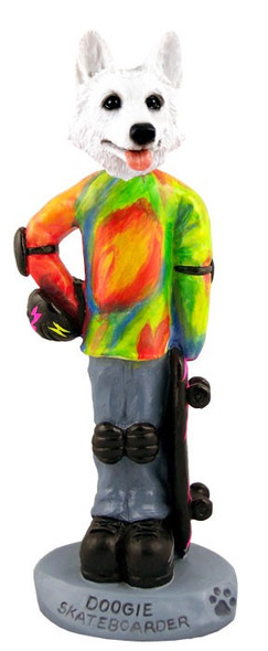 White German Shepherd Skateboarder Doogie Collectible Dog Figurine