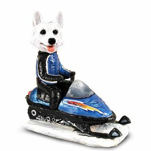 White German Shepherd Snowmobile Doogie Collectible Dog Figurine