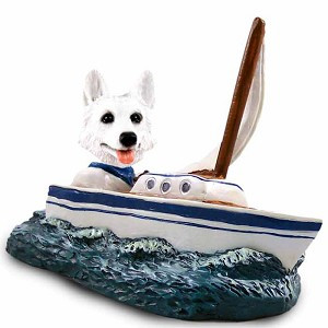 White German Shepherd Sailboat Doogie Collectible Dog Figurine