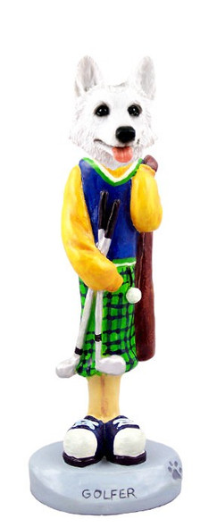White German Shepherd Golf Doogie Collectible Dog Figurine