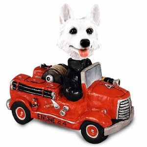 White German Shepherd Fire Engine Doogie Collectible Dog Figurine
