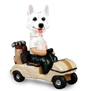 White German Shepherd Golf Cart Doogie Collectible Dog Figurine