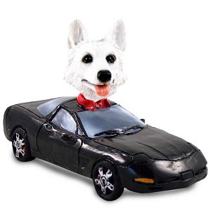 White German Shepherd Sports Car Doogie Collectible Dog Figurine