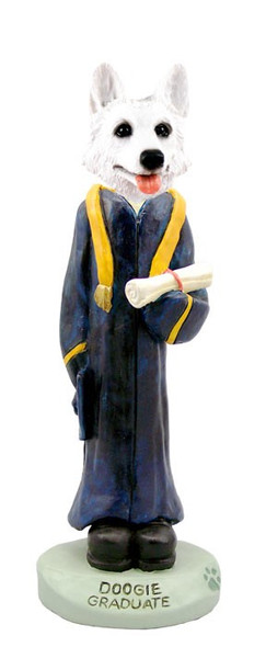 White German Shepherd Graduate Doogie Collectible Dog Figurine